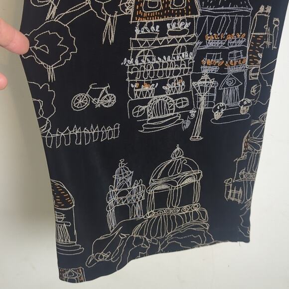 Vintage NWT Art to Wear Town Scene Capri Travel KnitElastic Pants Women's Small - Picture 3 of 9